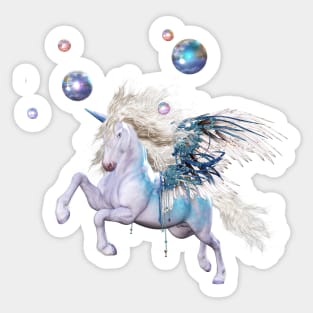 Wonderful unicorn in a fantasy winter landscape Sticker